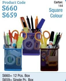 Khyati S660 Pen Stand Metal Mesh Sq Colour